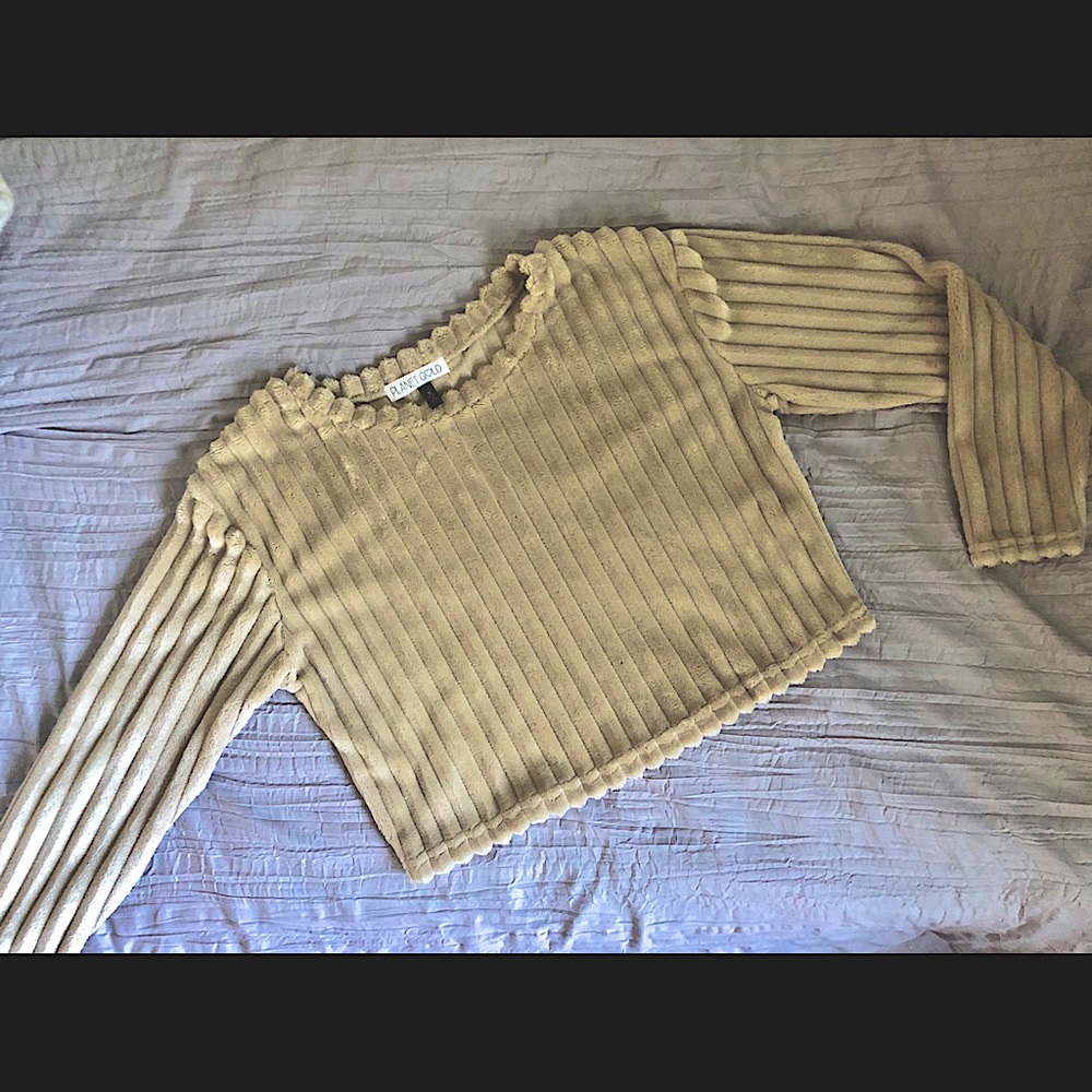 Cropped ribbed polyester sweater
